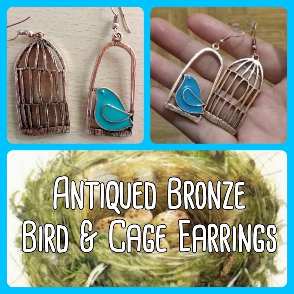 Bronze Bird & Birdcage Dangle Earrings!